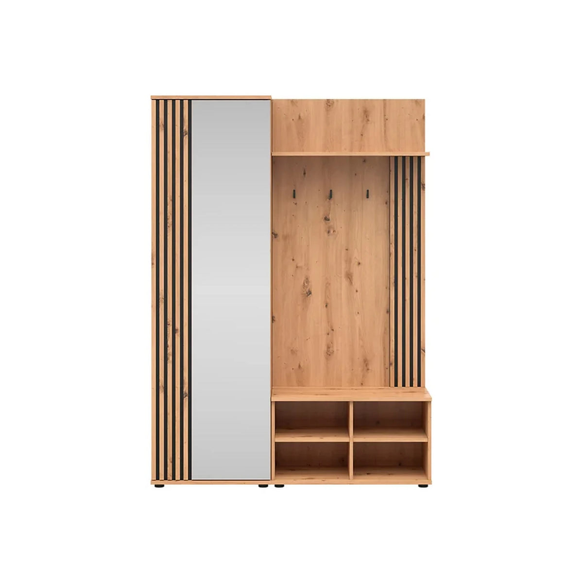 Mobilier hol pantofar VABRES, stejar artisan/negru, PAL, 140x40x195 cm