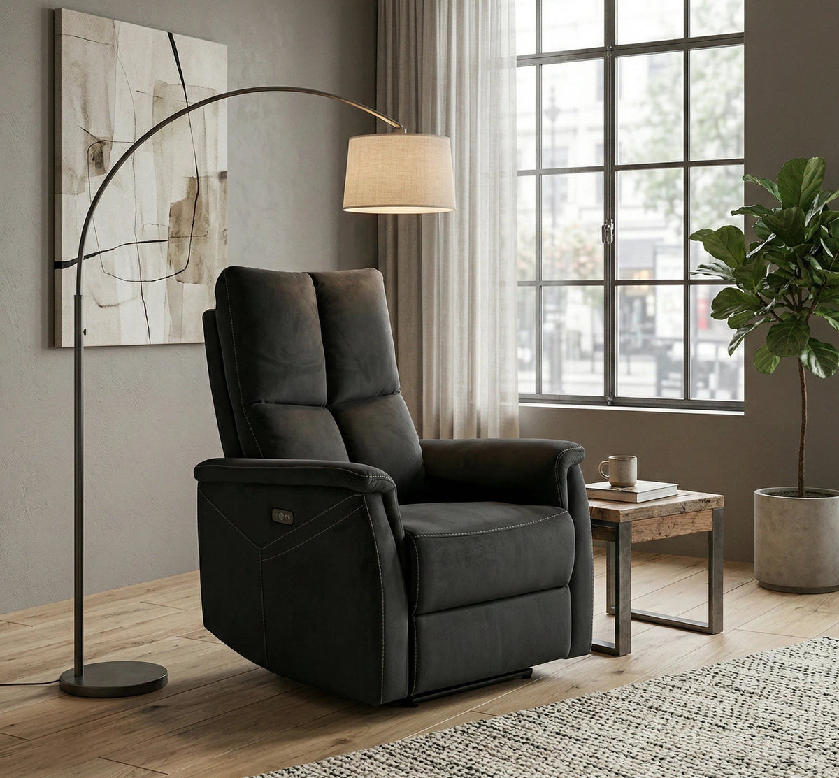 Fotoliu recliner cu functie de masaj NEPTUN M, stofa catifelata negru - Bluvel 19, 76x94/160x96 cm