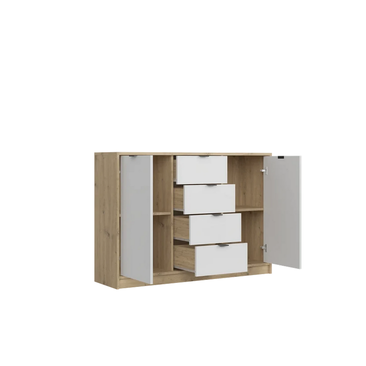 Comoda living NEPON, stejar artisan/alb, PAL laminat, 119x34x84 cm