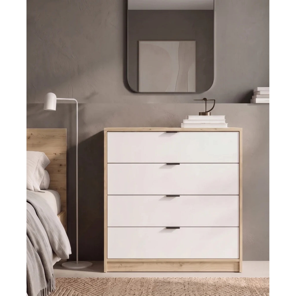 Comoda stejar alb NEPON, PAL laminat, 80x34x84 cm
