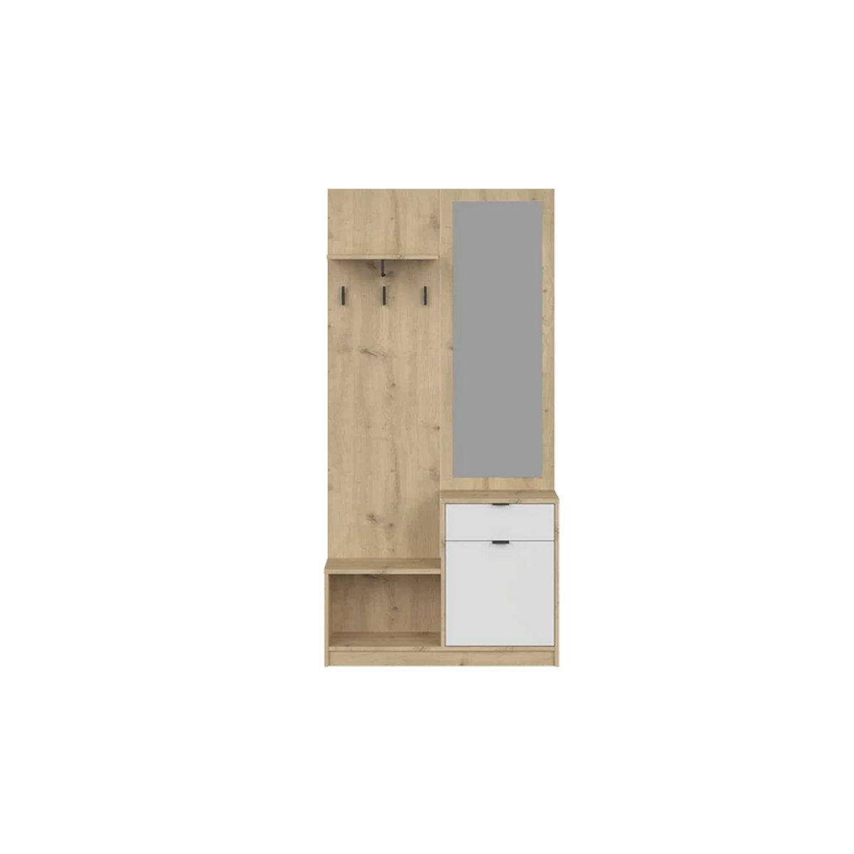 Mobilier hol NEPON, stejar artisan/alb, PAL laminat, 90x31x184 cm