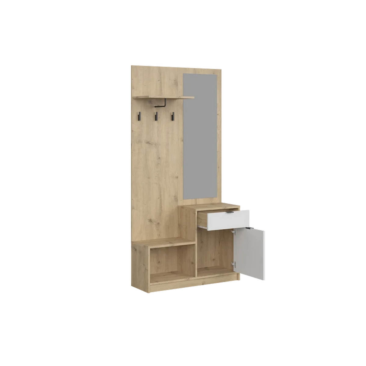 Mobilier hol NEPON, stejar artisan/alb, PAL laminat, 90x31x184 cm