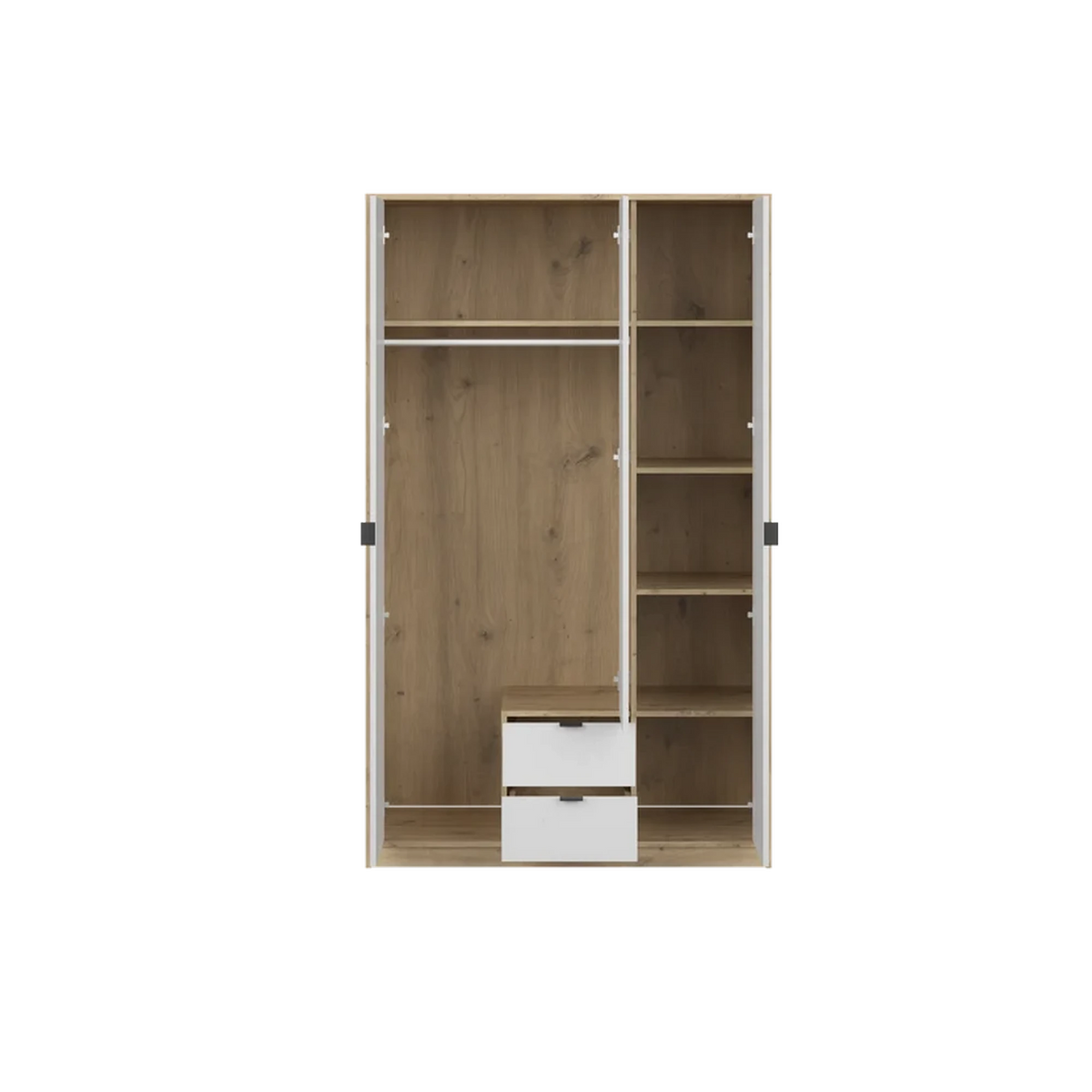 Dulap cu 3 usi si 2 sertare NEPON, stejar artisan/alb, PAL laminat, 118x54x197 cm