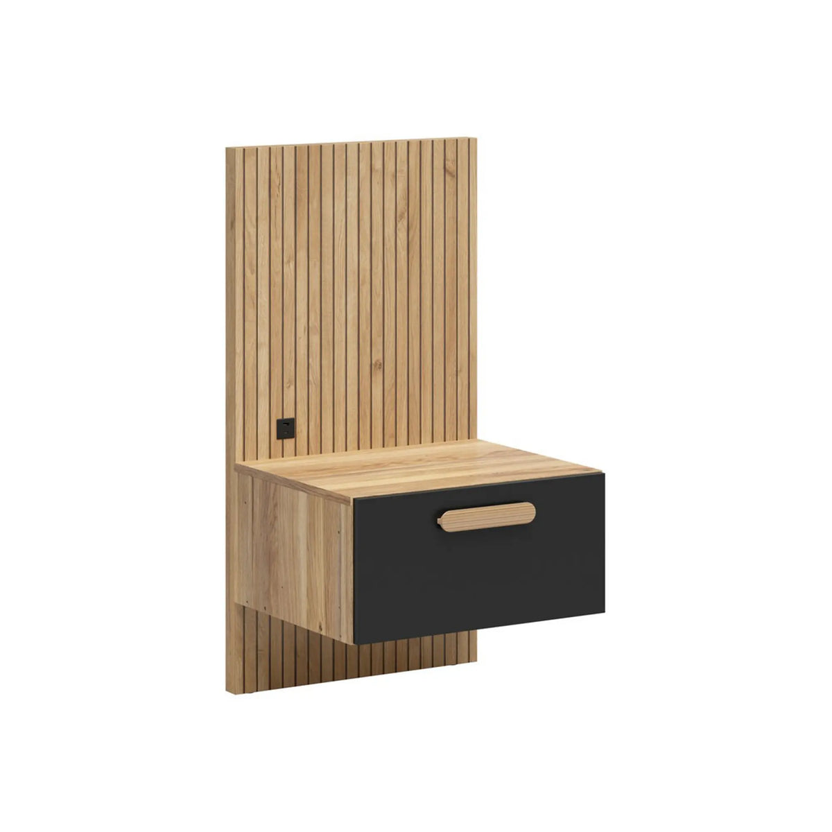 Noptieră HENSON cu USB, varianta dreaptă, 1 sertar, stejar mauvella/negru, PAL, 51x46x95 cm