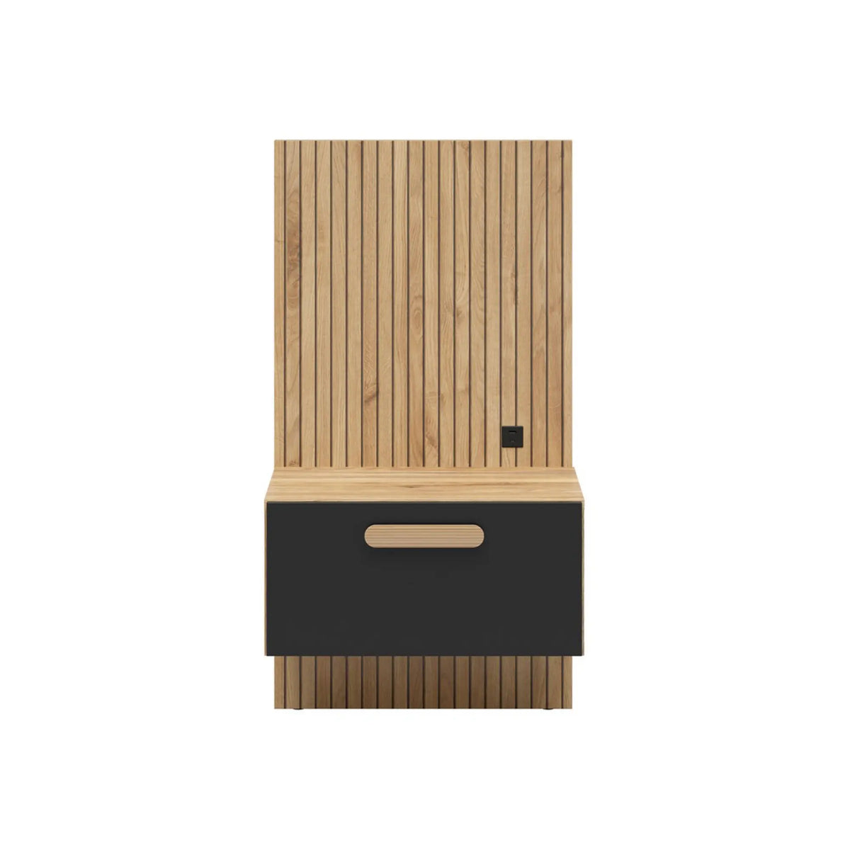 Noptieră HENSON, stânga, stejar mauvella/negru, PAL, cu USB, 51x46x95 cm