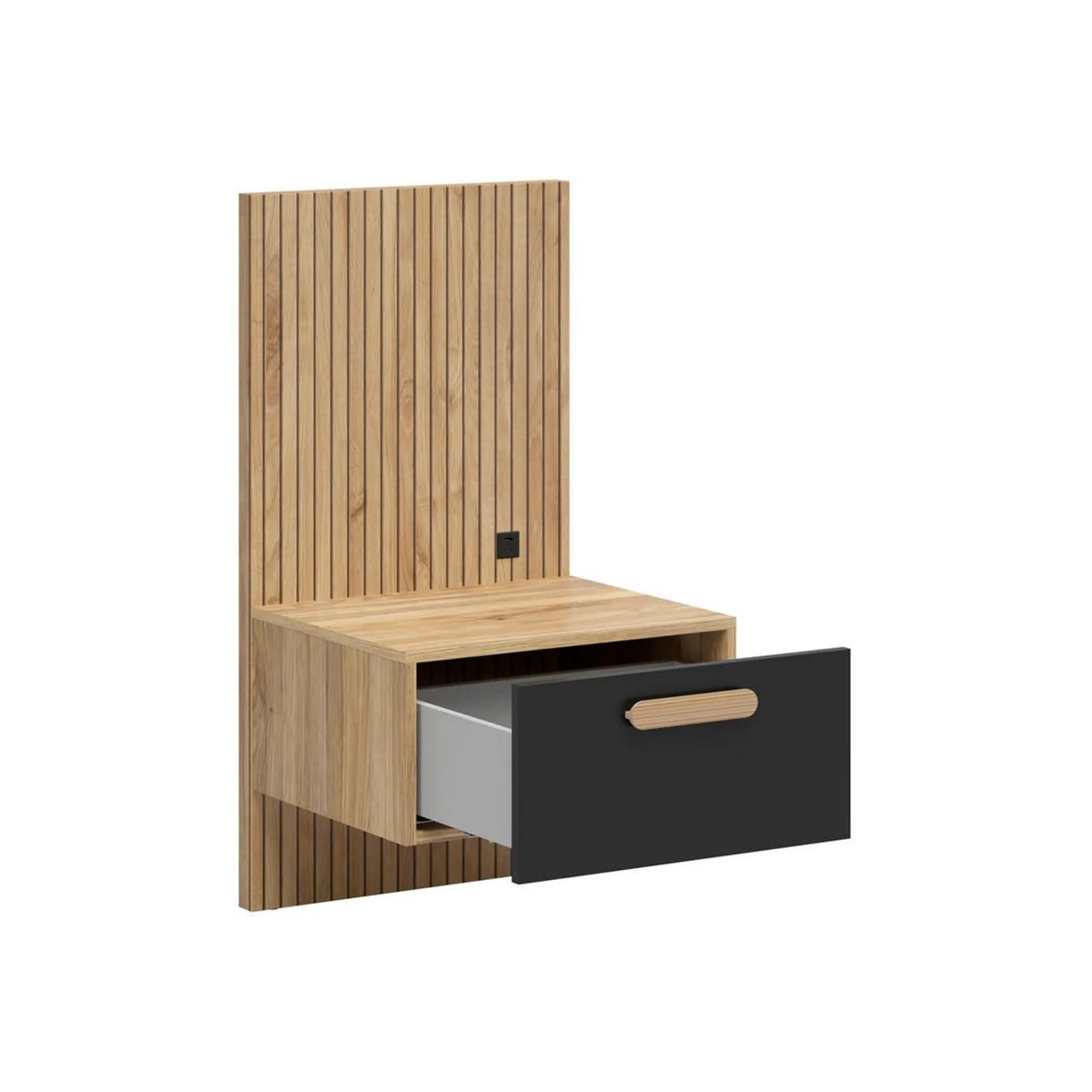 Noptieră HENSON, stânga, stejar mauvella/negru, PAL, cu USB, 51x46x95 cm