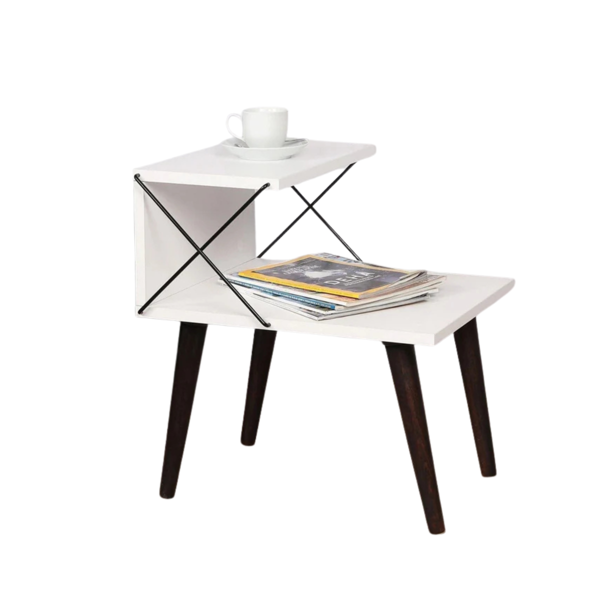 Noptiera Cross, alb/negru, PAL melaminat, 50x40x55 cm