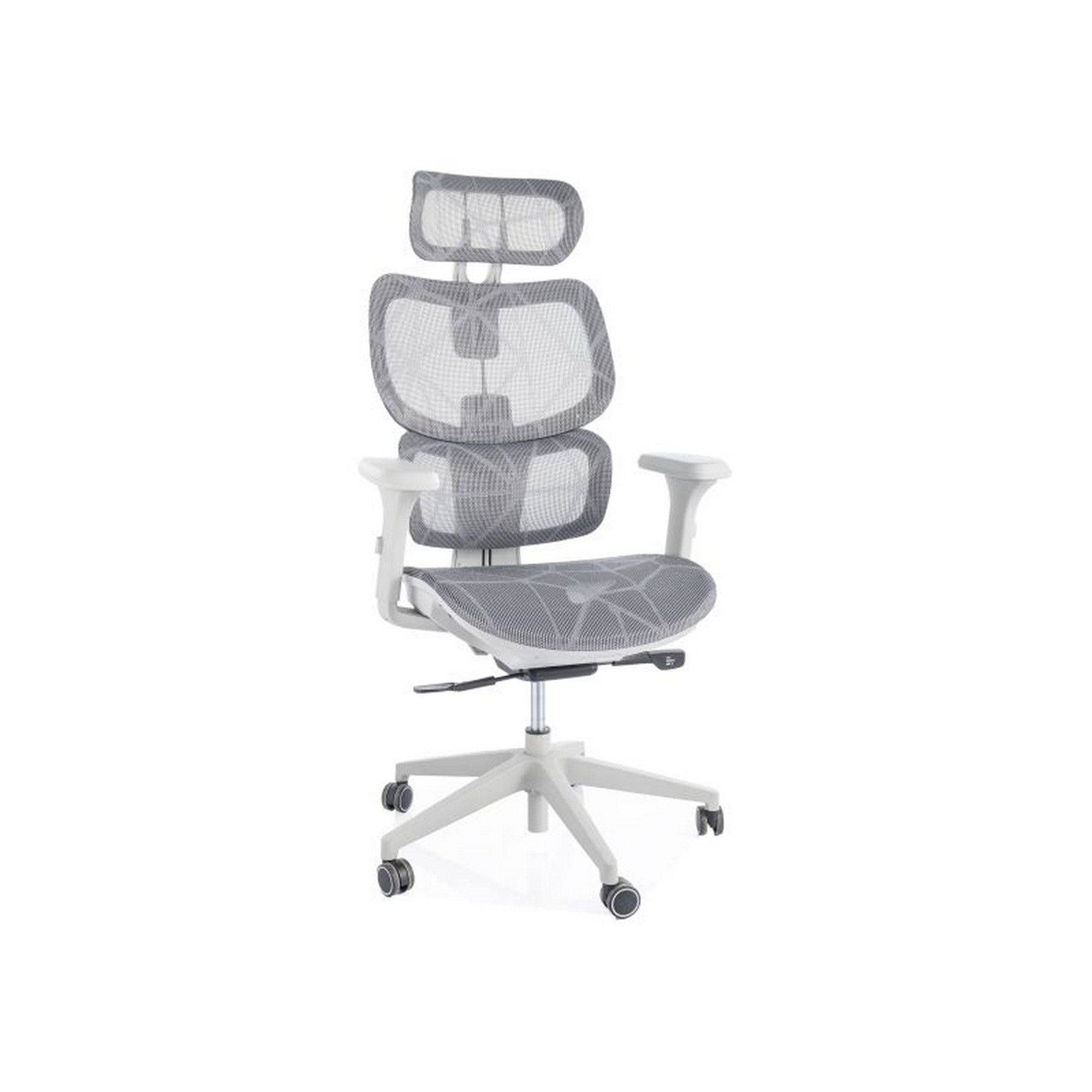 Scaun birou DEVON, gri/alb, plasa/metal, 68x50x119/129 cm