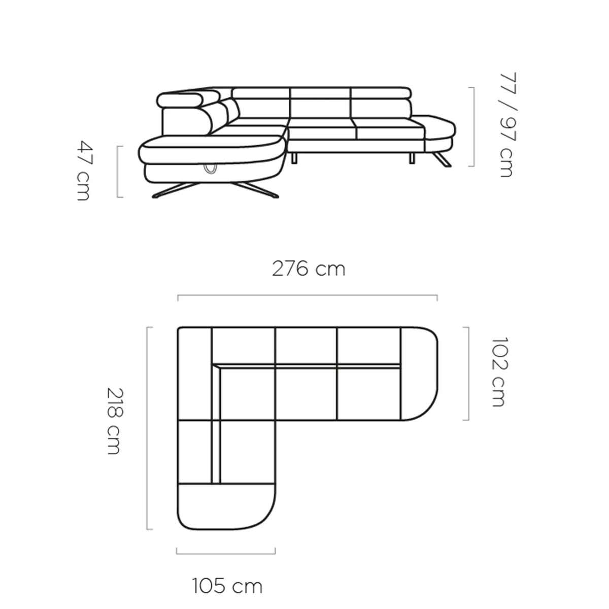 Coltar extensibil OTIS, personalizabil materiale Oferta Avantaj, cu lada depozitare si tetiere reglabile, 276x218x97 cm
