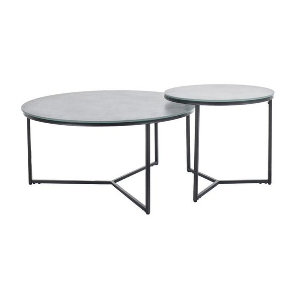 Set 2 masute PALERMO II, gri cu efect de marmura/negru, sticla/metal