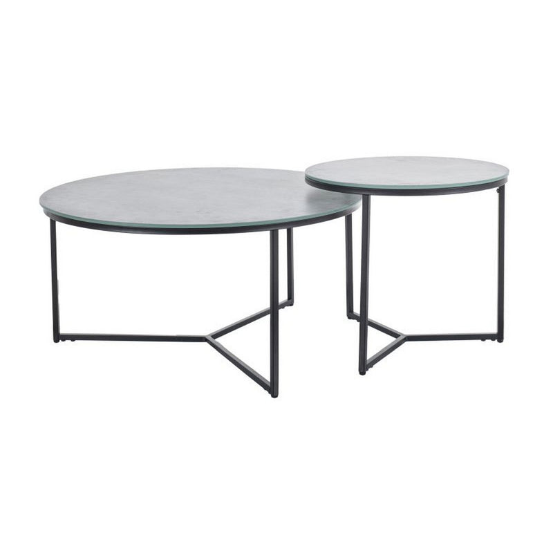 Set 2 masute PALERMO II, gri/negru, sticla/metal, 80x40/50x45 cm