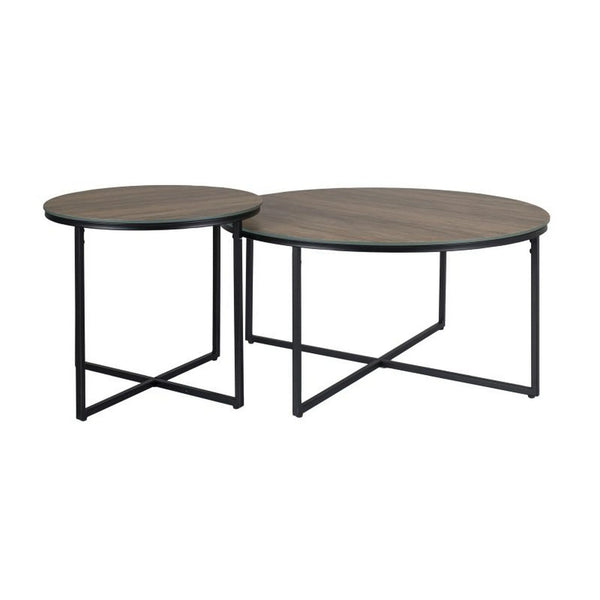 Set 2 masute PALERMO I, nuc/negru, sticla/lemn/metal