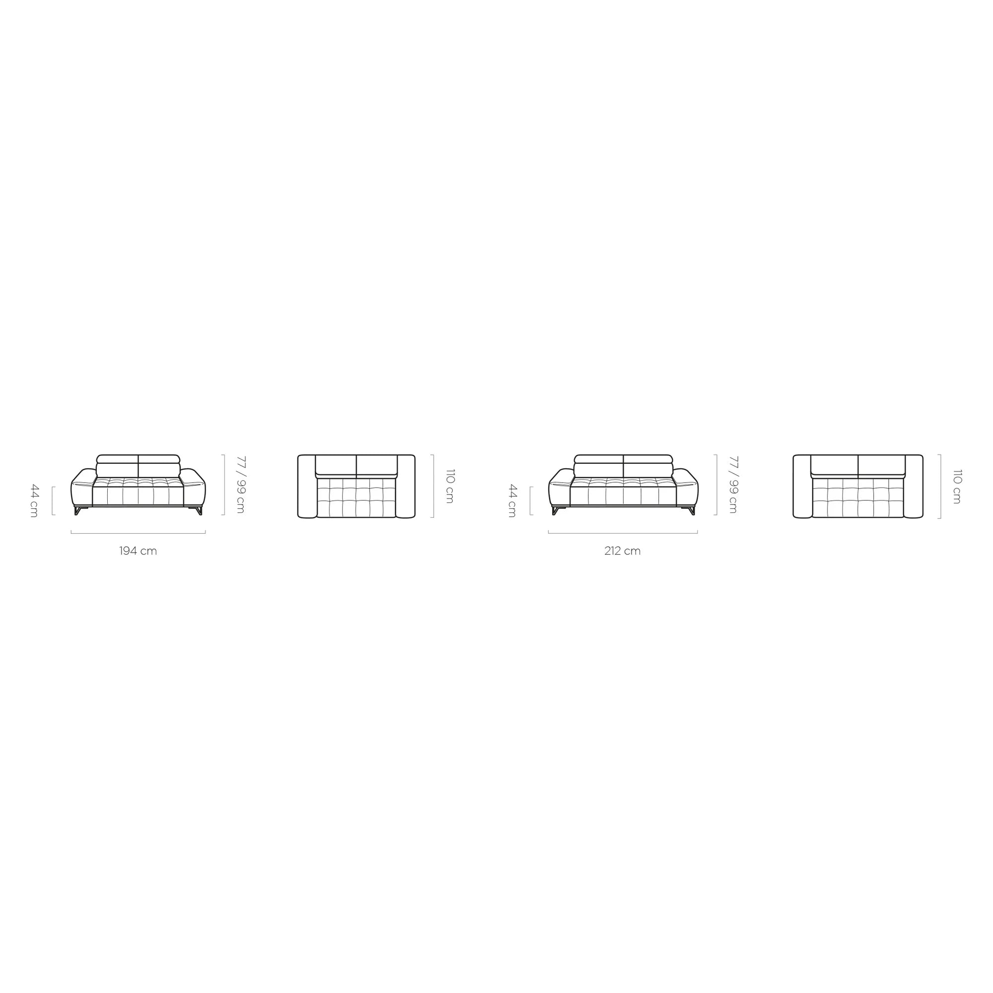 Canapea PALLADIO 2E, personalizabil materiale gama Oferta Avantaj, reglaj electric, tetiere raglabile, 194x110x99 cm