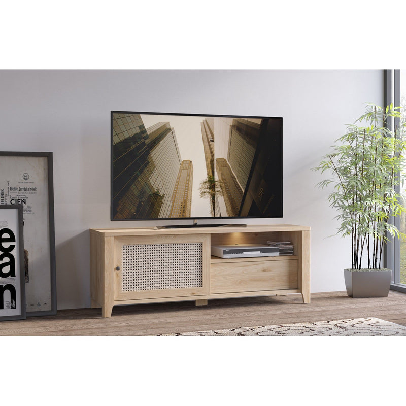 Comoda TV PARILLA, stejar, PAL, cu o usa si un sertar, 157.8x42x56.9 cm
