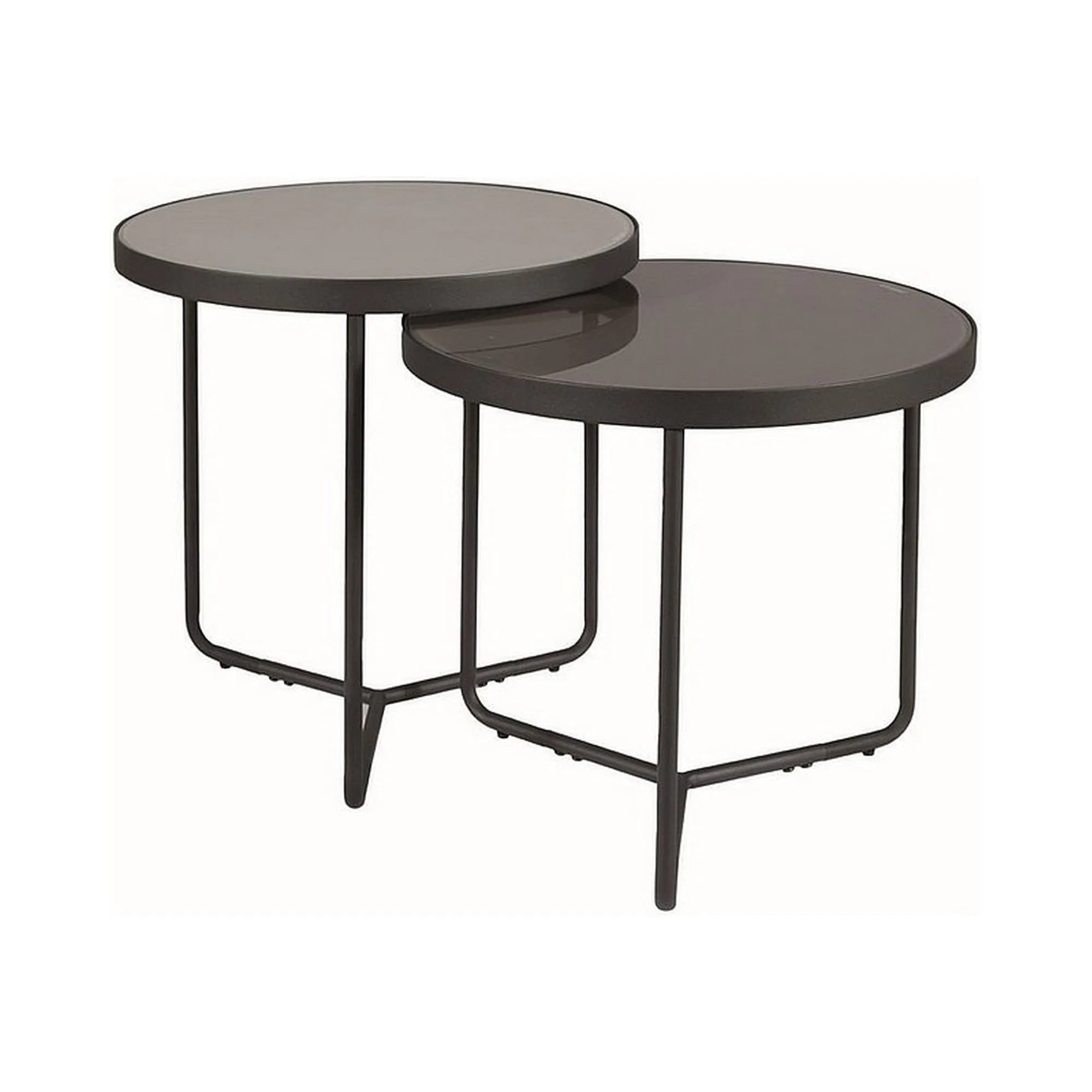 Set 2 masute cafea PENELOPE, gri deschis/gri inchis/negru, sticla/metal
