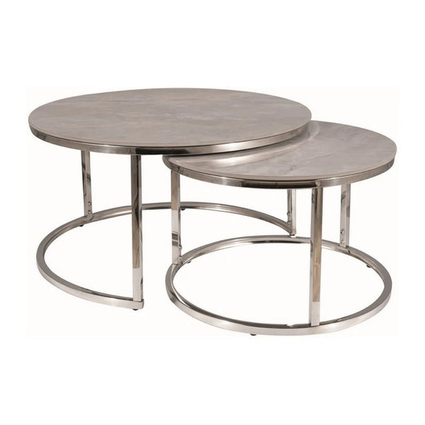 Set 2 masute PORTAFINO B, gri/crom, ceramica/metal, 60x45/45x40 cm