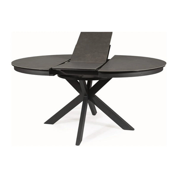 Masa extensibila PORTO, gri inchis/negru mat, sticla securizata/metal, 120/160x120x76 cm