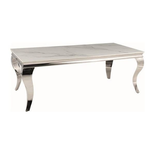 Masuta cafea PRINCE A, alb cu efect de marmura/crom, ceramica/otel, 120x60x45 cm