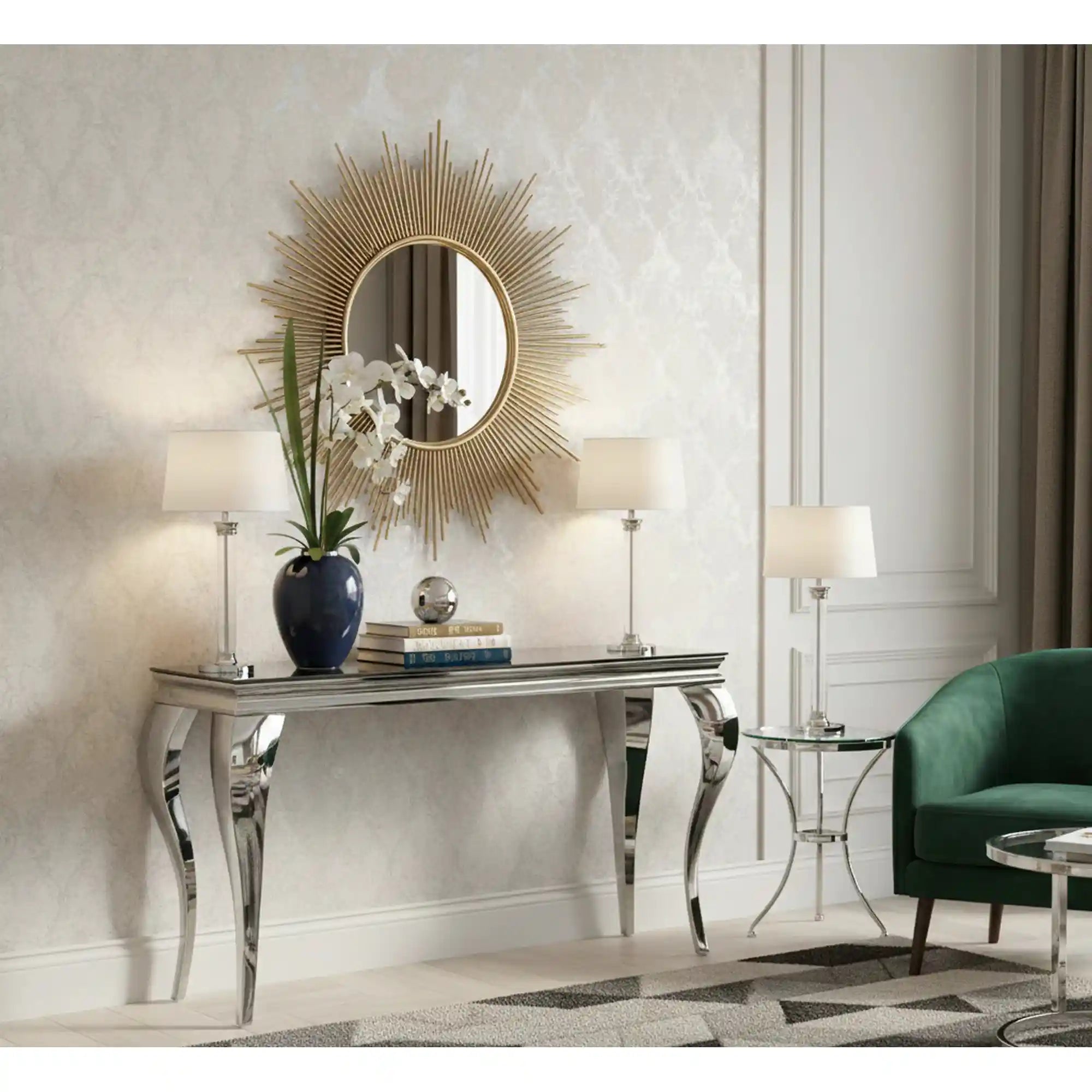 Consola PRINCE C, negru/crom, sticla securizata/metal, 120x40x78 cm