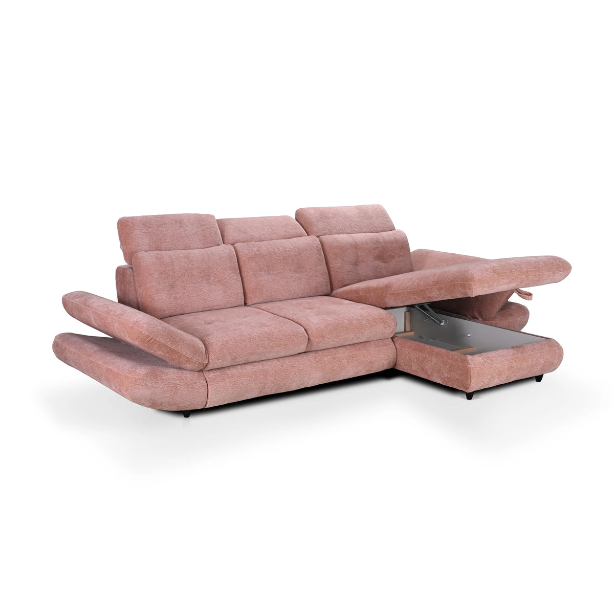 Coltar living SIENA MINI, sezlong dreapta, stofa catifelata gri - Velvet F602, 297x181x100 cm