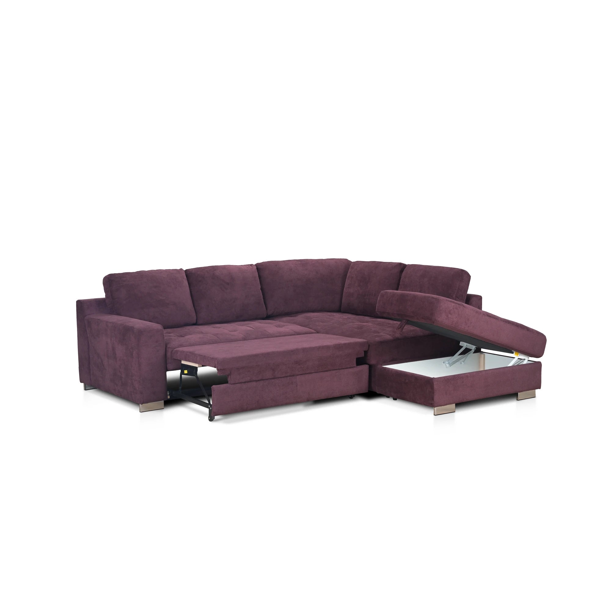 Coltar extensibil modern living ROCA, sezlong dreapta, stofa catifelata maro - Monolith ML20, 262x241x89 cm