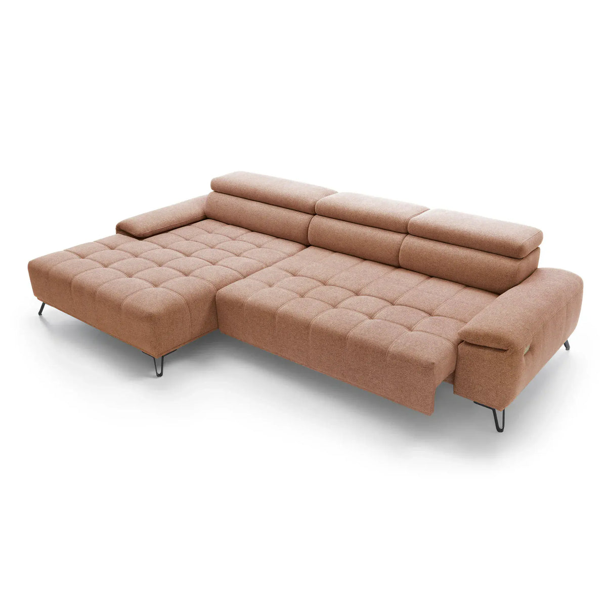 Coltar PALLADIO MINI, sezlong stanga, stofa catifelata gri - Monolith 92, cu tetiere reglabile si reglaj electric, 322x183x99 cm