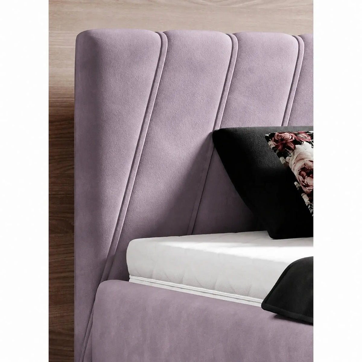 Pat CALYPSO SR 160x200, stofa catifelata roz prafuit - Riviera 62, cu somiera din lemn