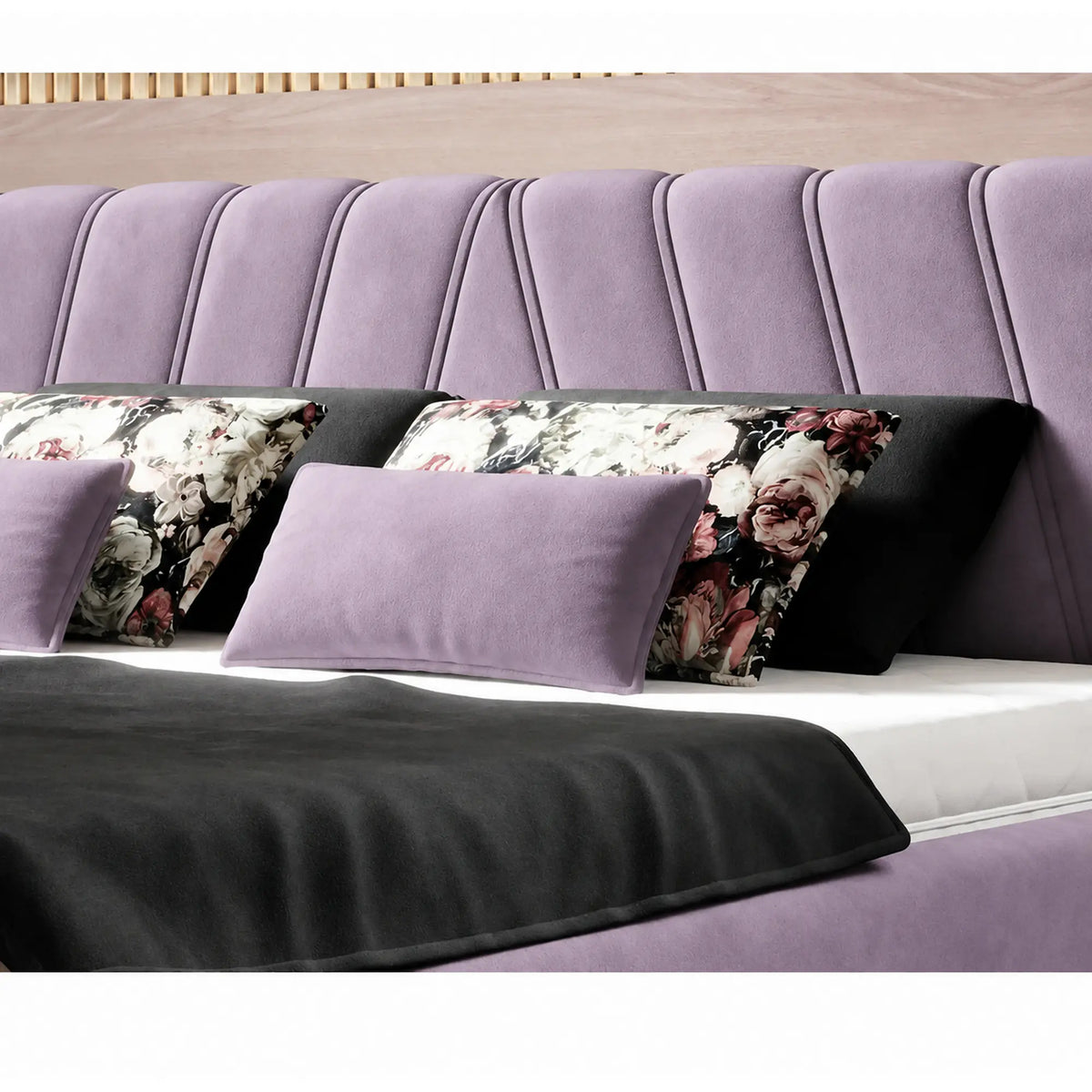 Pat CALYPSO SR 160x200, stofa catifelata roz prafuit - Riviera 62, cu somiera din lemn