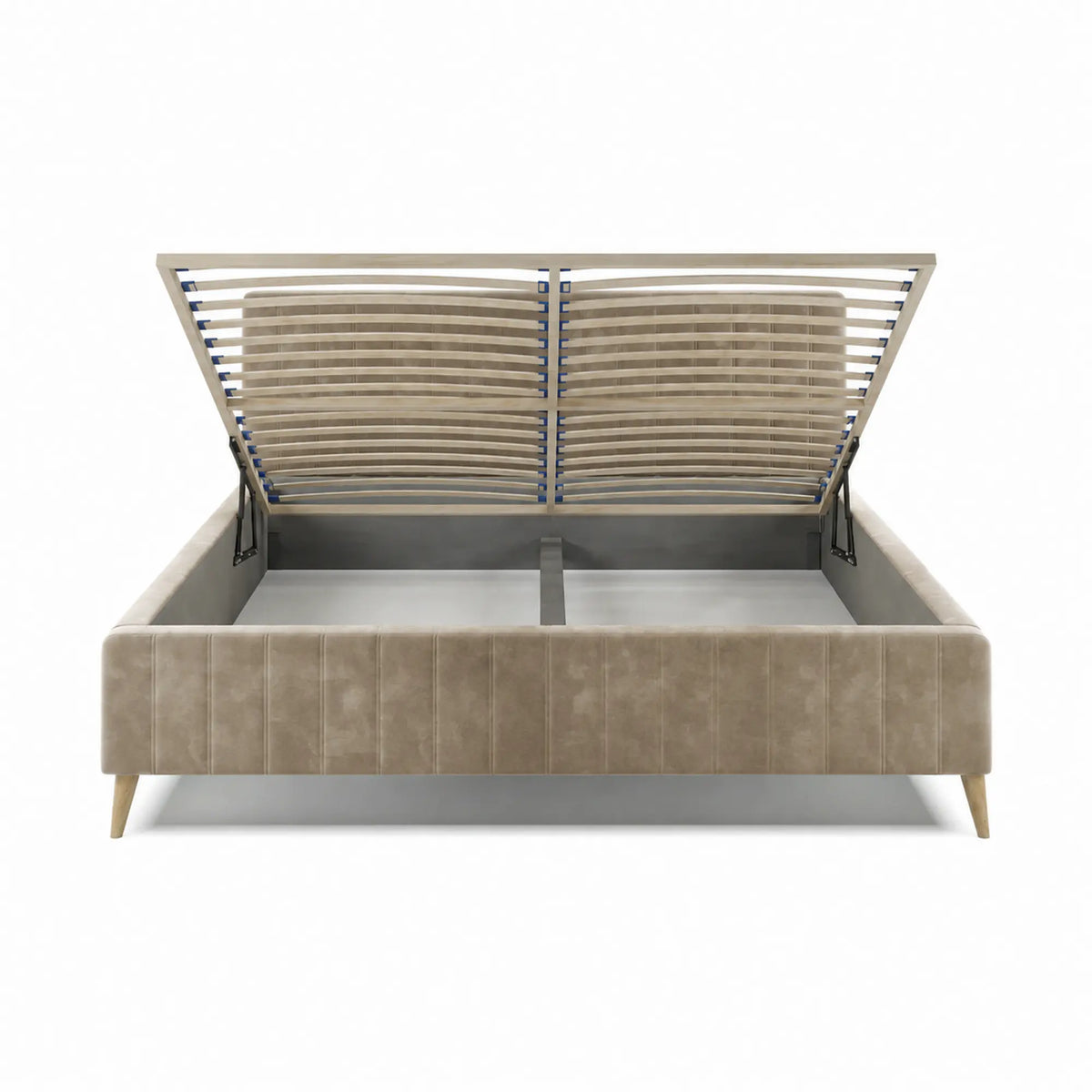 Pat MAGGIE SR 180x200, stofa catifelata bej - Riviera 16, cu suport saltea si sistem de reglare