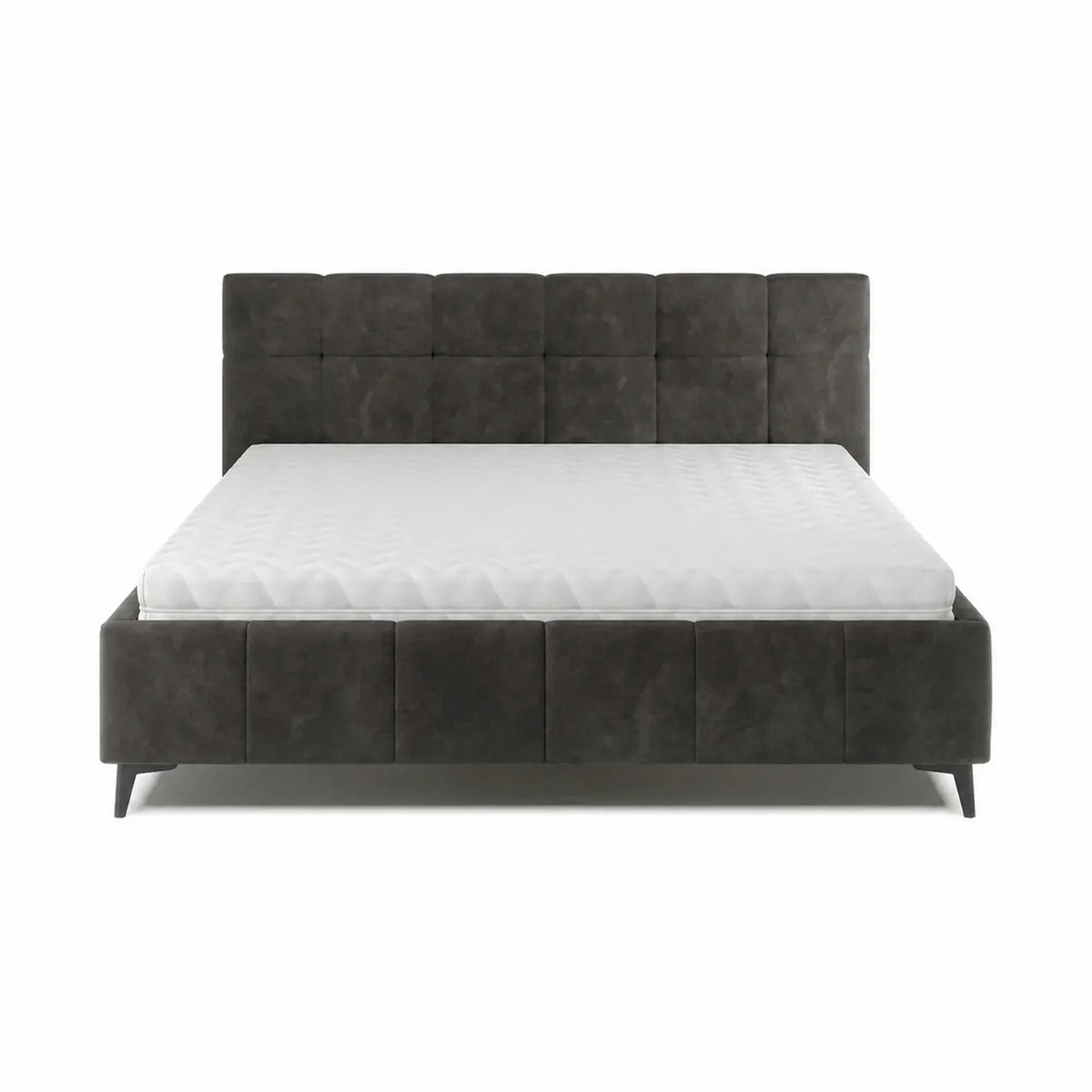 Pat NAOMI SR 160x200, stofa catifelata gri inchis - Riviera 97, somiera metalica si sistem de reglare