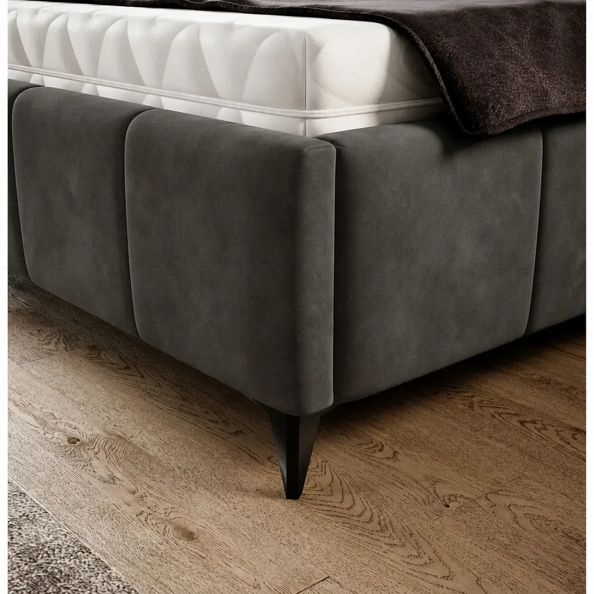 Pat NAOMI SR 160x200, stofa catifelata gri inchis - Riviera 97, somiera metalica si sistem de reglare