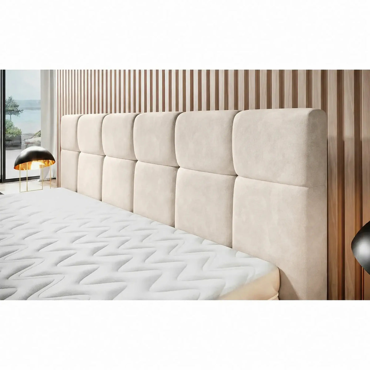 Pat NAOMI SR 180x200, stofa catifelata bej - Palladium 02, somiera metalica si sistem de reglare