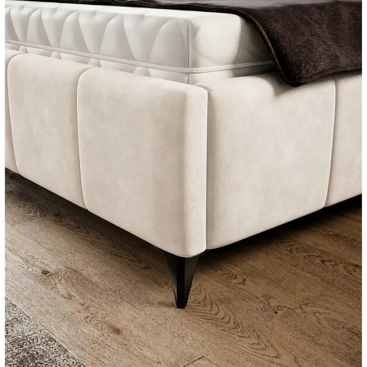 Pat NAOMI SR 180x200, stofa catifelata bej - Palladium 02, somiera metalica si sistem de reglare