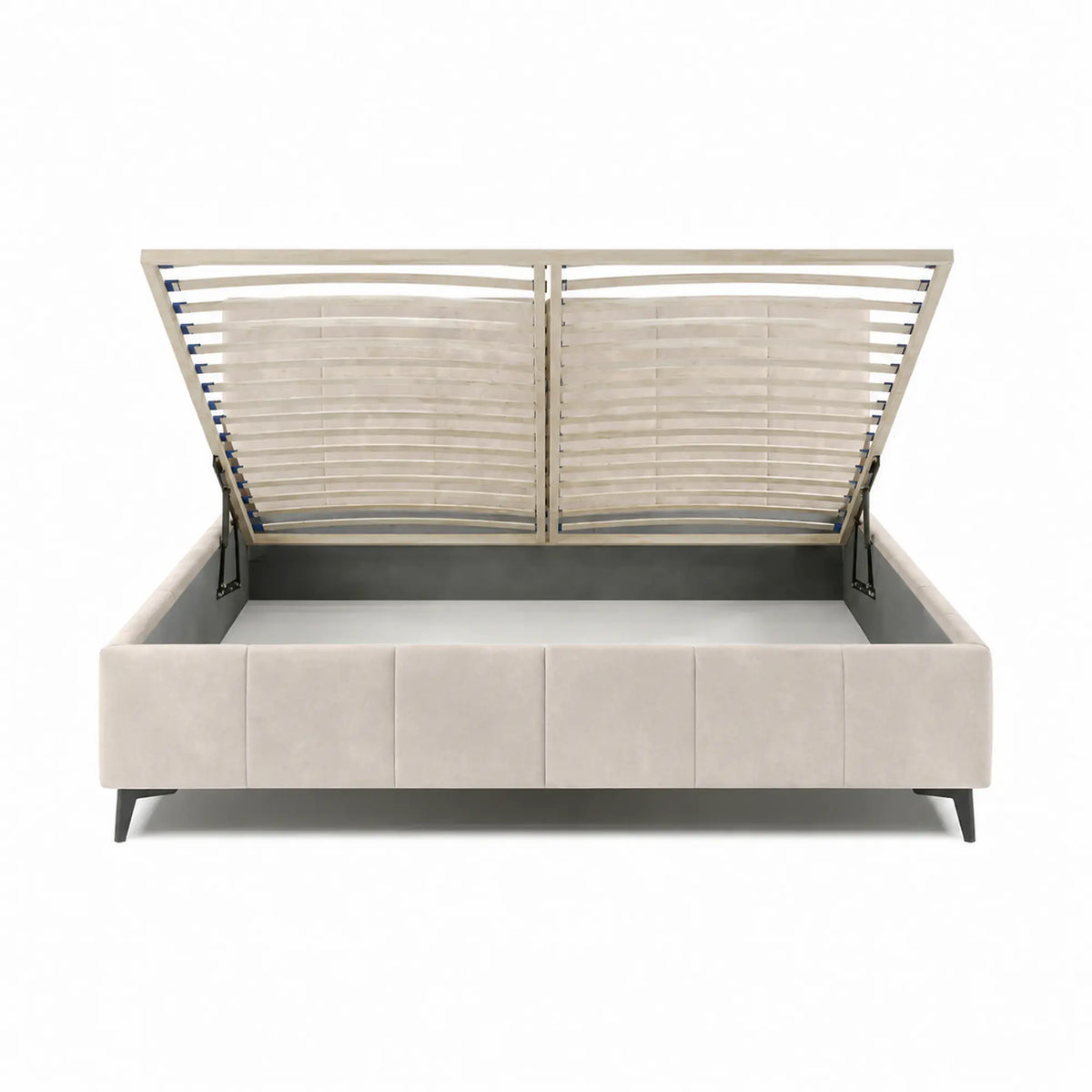 Pat NAOMI SR 180x200, stofa catifelata bej - Palladium 02, somiera metalica si sistem de reglare