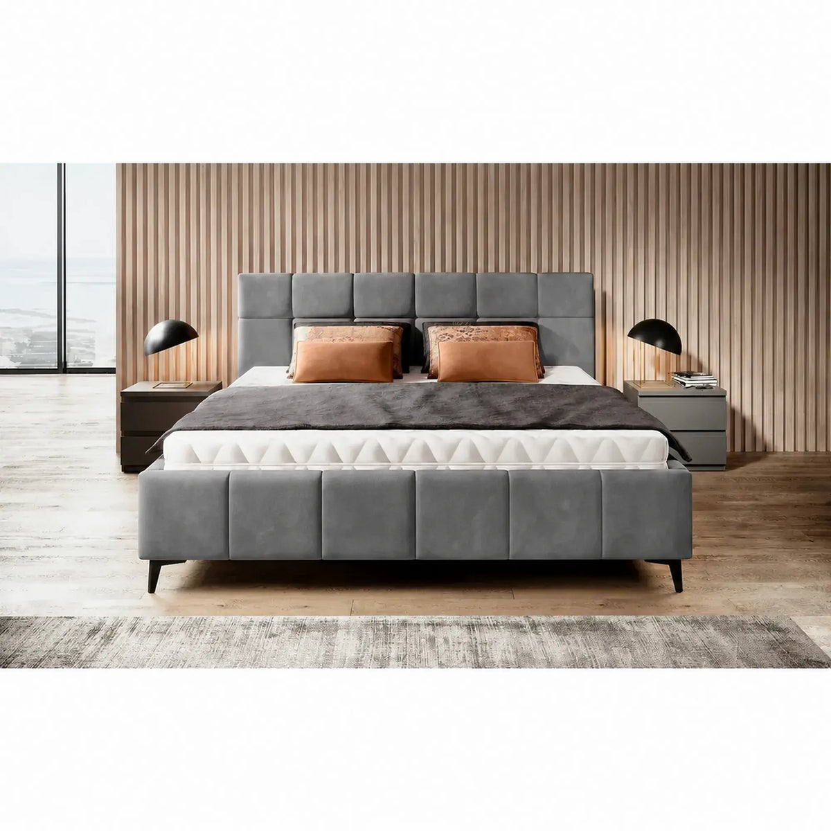 Pat NAOMI SR 180x200, stofa catifelata gri - Palladium 16, somiera metalica si sistem de reglare