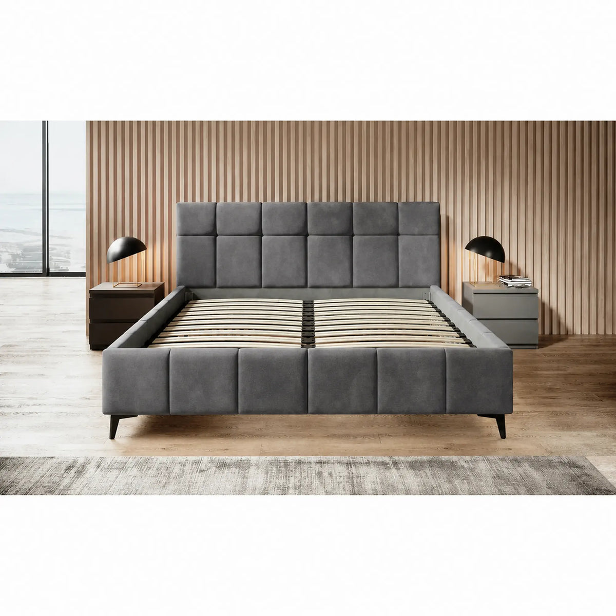 Pat NAOMI SR 180x200, stofa catifelata gri - Palladium 16, somiera metalica si sistem de reglare