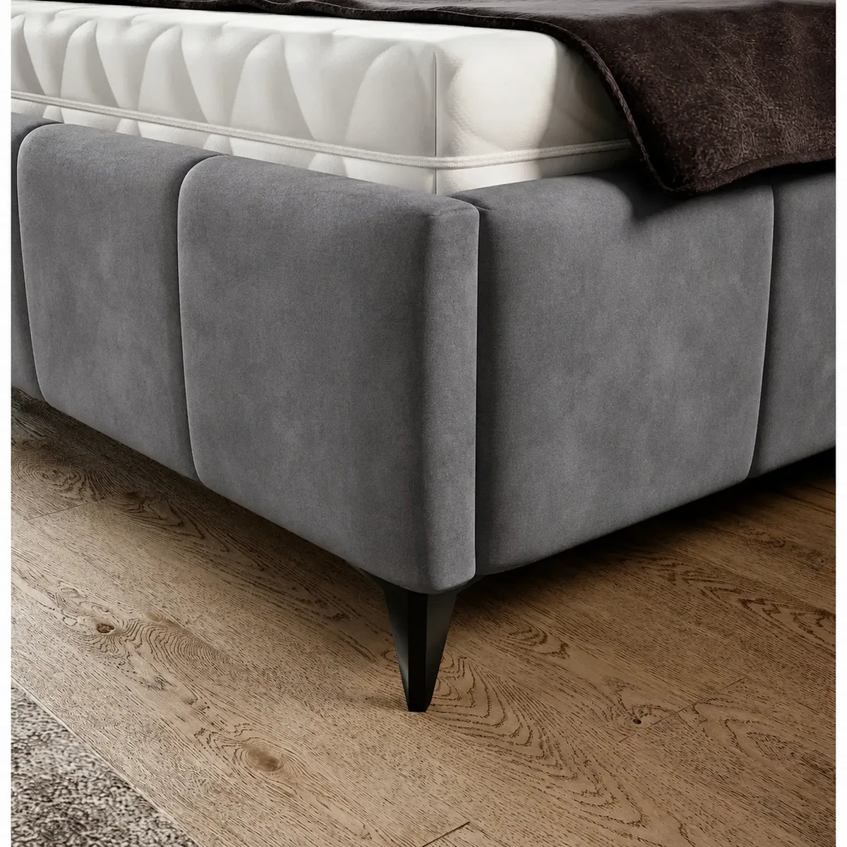 Pat NAOMI SR 180x200, stofa catifelata gri - Palladium 16, somiera metalica si sistem de reglare