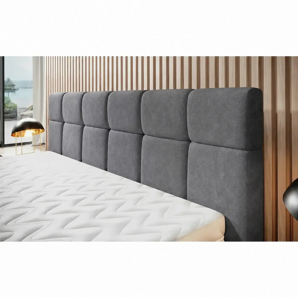 Pat NAOMI SR 180x200, stofa catifelata gri - Palladium 16, somiera metalica si sistem de reglare