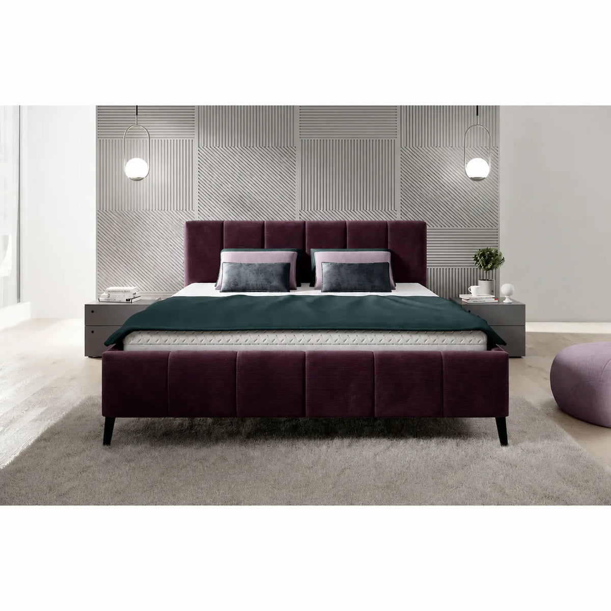 Pat RIVA SR 160x200, stofa catifelata violet - Whisper 14, cu suport saltea si sistem de reglare