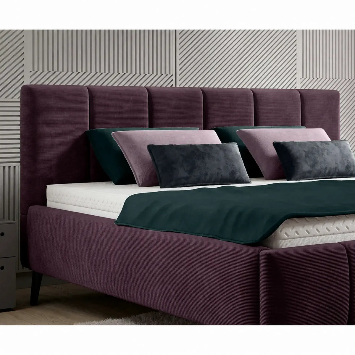 Pat RIVA SR 160x200, stofa catifelata violet - Whisper 14, cu suport saltea si sistem de reglare