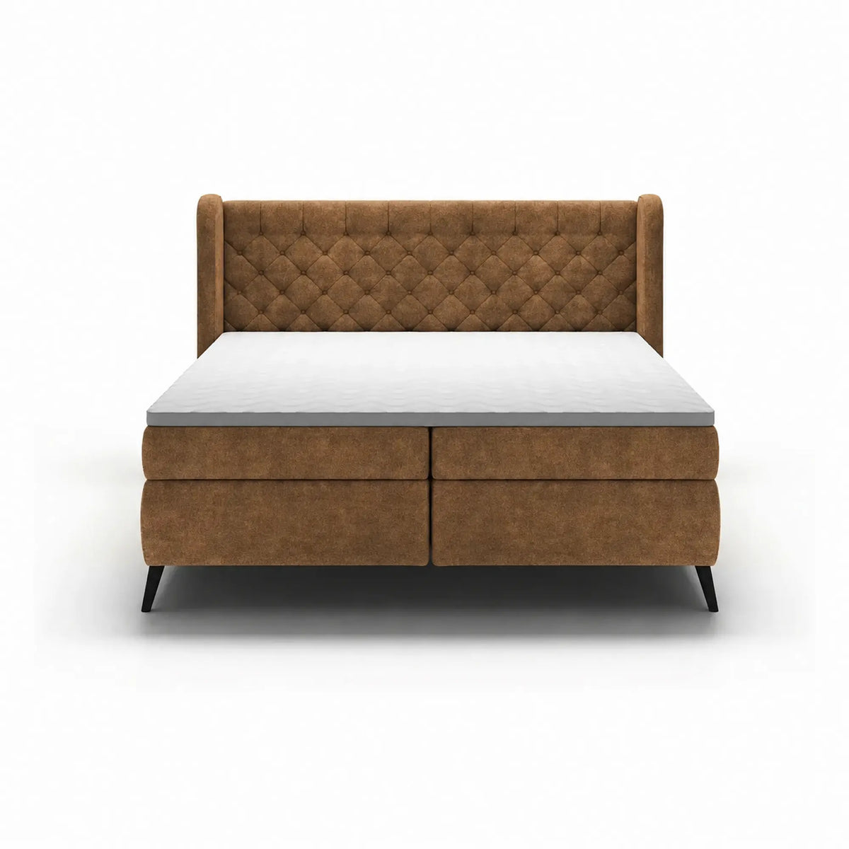 Pat boxspring MADISON 160x200, stofa caramiziu - Whisper 9, cu saltele si topper