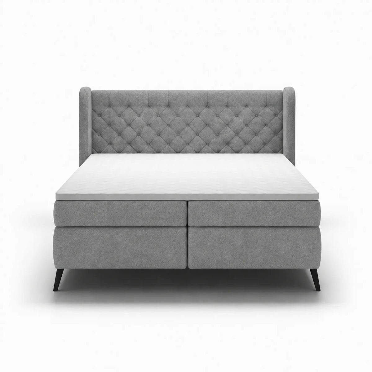 Pat boxspring MADISON 160x200, stofa gri - Salvador 14, cu saltele si topper