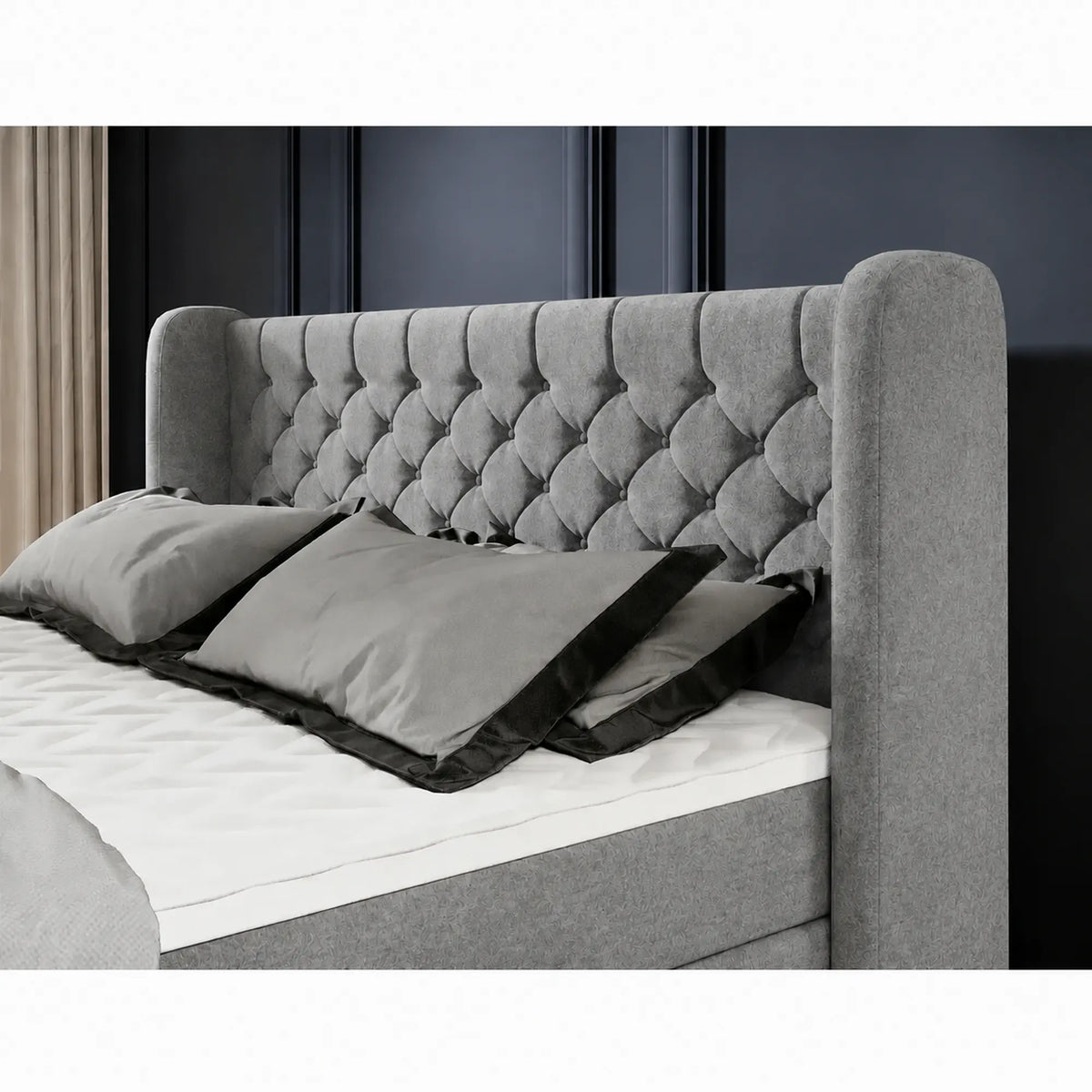 Pat boxspring MADISON 160x200, stofa gri - Salvador 14, cu saltele si topper
