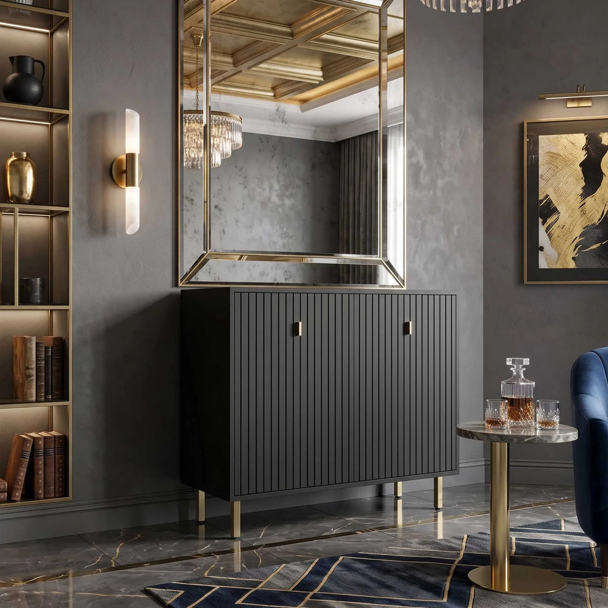 Comoda living PIANO, negru, PAL, 88x40x86 cm