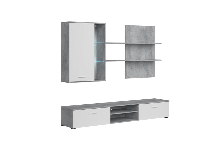 Mobilier living QUATRO, gri beton/pin alb, PAL, 200x41x190 cm