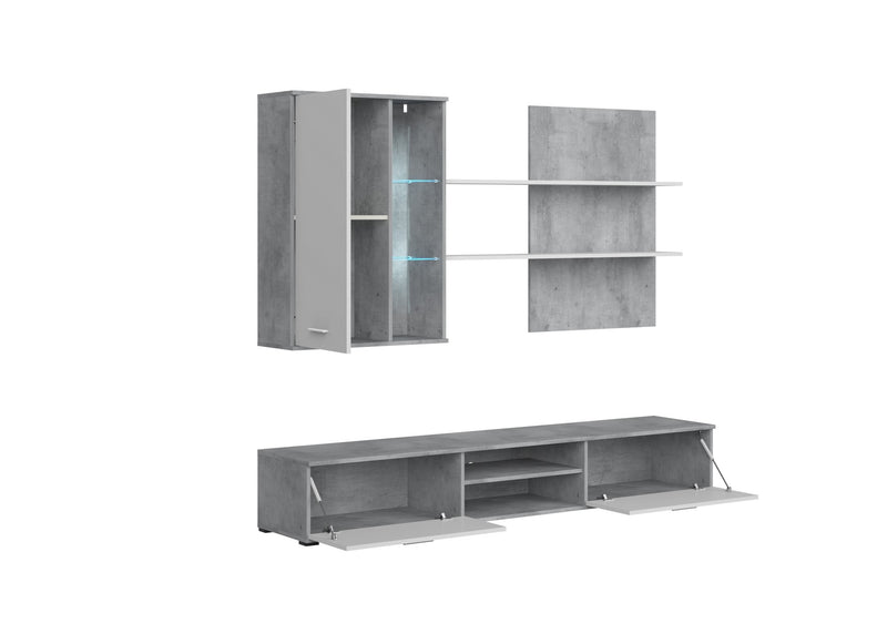 Mobilier living QUATRO, gri beton/pin alb, PAL, 200x41x190 cm