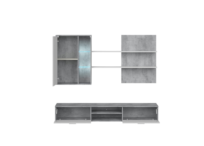 Mobilier living QUATRO, gri beton/pin alb, PAL, 200x41x190 cm