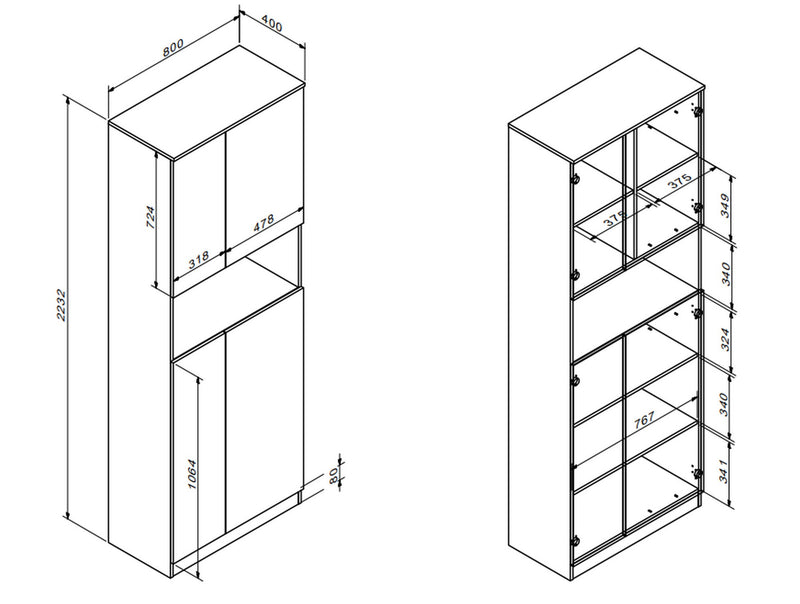 Dulap OFFICE NEW, stejar sonoma/gri antracit, PAL, cu 4 usi, 80x41x224 cm