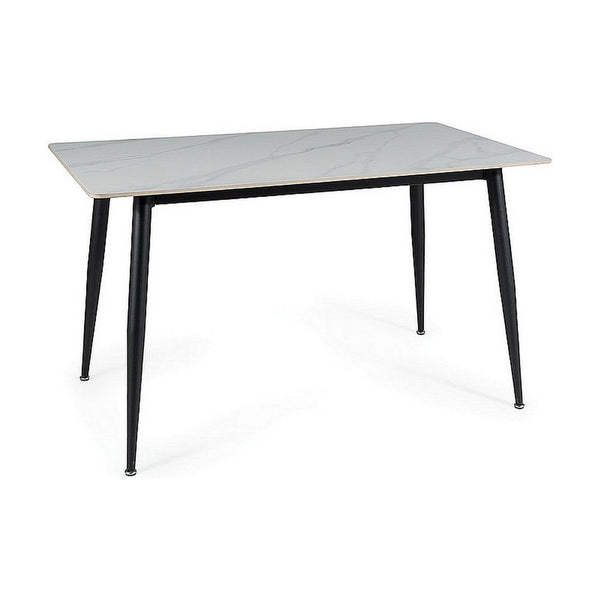 Masa RION, alb cu efect de marmura/negru mat, ceramica/metal, 130x70x76 cm