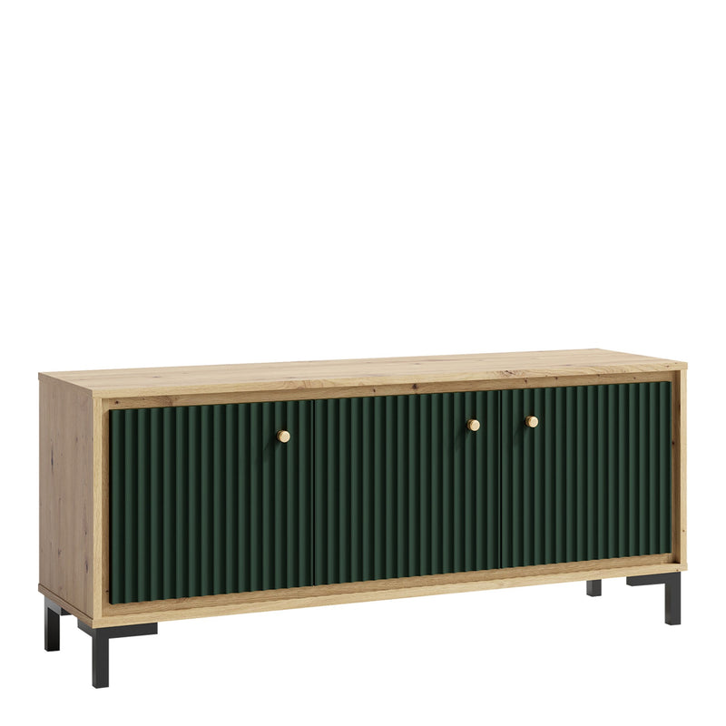 Comoda TV PARII PA04, stejar artisan/verde, PAL laminat, 130x37x56 cm